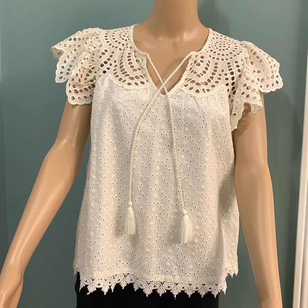 House of Harlow 1960 Ecru Eyelet Cotton Top - M